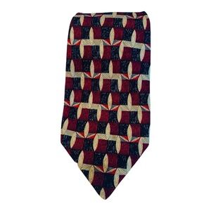 Ermenegildo Zegna Mens Silk Tie Red Navy Blue‎ Gold Geometric Made in Italy